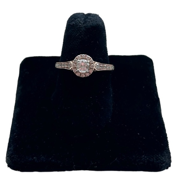 14k 14 Karat Rose Gold & Diamond Halo Cut Pave Engagement Ring, Size 6.75 - Picture 4 of 13